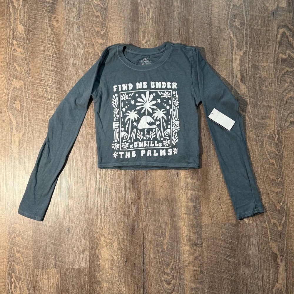 O'Neill Women's Blue Long Sleeve Tee with Palm Design